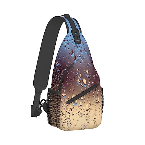 Sling Backpack Chest Bag Cute Pig Anti Theft Crossbody Shoulder Pack Daypack Outdoor Sport Travel Hiking for Men Women, Regentropfen auf Glas, Cross chest bag diagonally von ASEELO