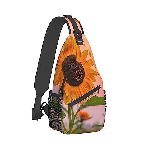 Sling Backpack Chest Bag Cute Pig Anti Theft Crossbody Shoulder Pack Daypack Outdoor Sport Travel Hiking for Men Women, Sonnenblume mit Sonnenuntergang, Cross chest bag diagonally von ASEELO