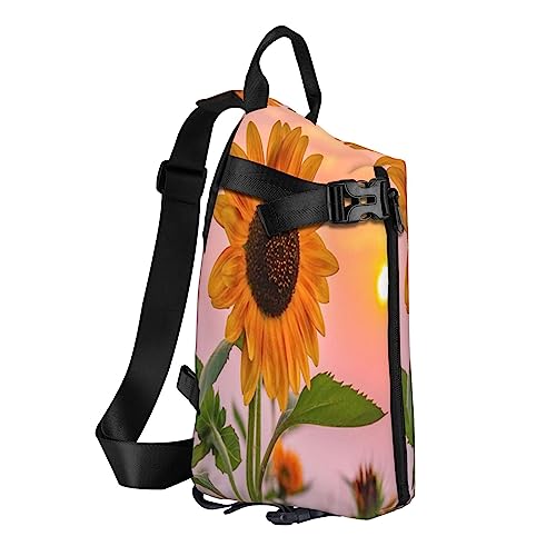 Sling Backpack Chest Bag Cute Pig Anti Theft Crossbody Shoulder Pack Daypack Outdoor Sport Travel Hiking for Men Women, Sonnenblume mit Sonnenuntergang, Crossbody Backpack von ASEELO