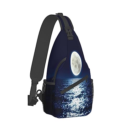 Sling Backpack Chest Bag Cute Pig Anti Theft Crossbody Shoulder Pack Daypack Outdoor Sport Travel Hiking for Men Women, Vollmond bei Nacht, Cross chest bag diagonally von ASEELO