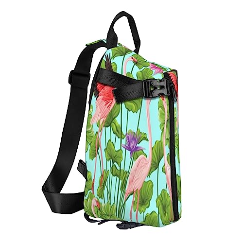 Sling Backpack Chest Bag Cute Puppy Funny Anti Theft Crossbody Shoulder Pack Daypack Outdoor Sport Travel Hiking for Men Women, Flamingo Love Flowers, Crossbody Backpack von ASEELO