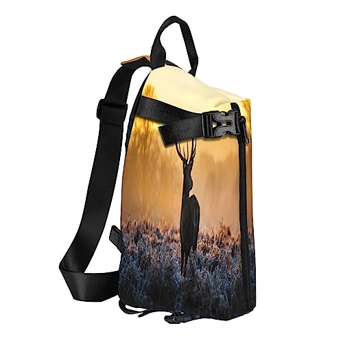 Sling Backpack Chest Bag Cute Puppy Funny Anti Theft Crossbody Shoulder Pack Daypack Outdoor Sport Travel Hiking for Men Women, Landschaft Hirsch, Crossbody Backpack von ASEELO