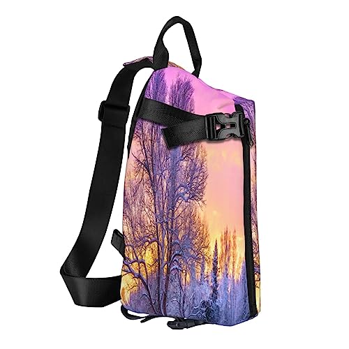 Sling Backpack Chest Bag Cute Puppy Funny Anti Theft Crossbody Shoulder Pack Daypack Outdoor Sport Travel Hiking for Men Women, Winterlandschaft, Crossbody Backpack von ASEELO