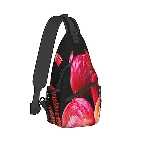 Sling Backpack Chest Bag Rustic Rocks Brick Wall Anti Theft Crossbody Shoulder Pack Daypack Outdoor Sport Travel Hiking for Men Women, Flamingos auf schwarzem Hintergrund, Cross chest bag diagonally von ASEELO