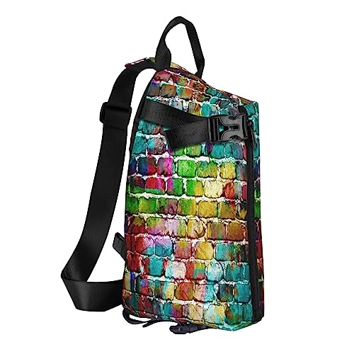 Sling Backpack Chest Bag Rustic Rocks Brick Wall Anti Theft Crossbody Shoulder Pack Daypack Outdoor Sport Travel Hiking for Men Women, Graffiti Bunte Ziegel, Crossbody Backpack von ASEELO