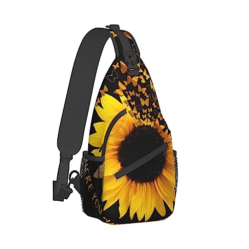 Sling Backpack Chest Bag Rustic Rocks Brick Wall Anti Theft Crossbody Shoulder Pack Daypack Outdoor Sport Travel Hiking for Men Women, Schmetterling und Sonnenblume, Cross chest bag diagonally von ASEELO