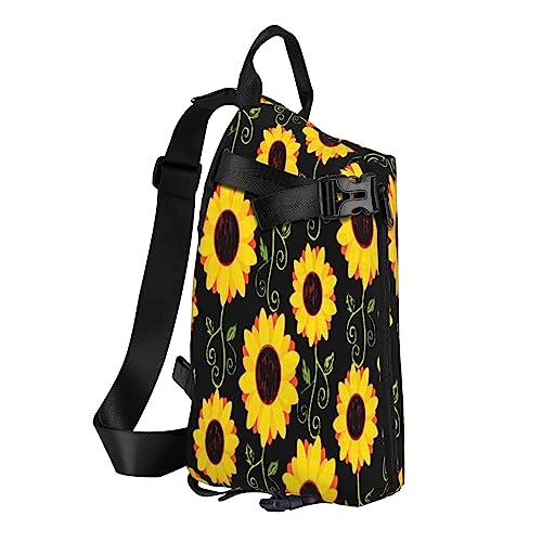 Sling Backpack Chest Bag Rustic Rocks Brick Wall Anti Theft Crossbody Shoulder Pack Daypack Outdoor Sport Travel Hiking for Men Women, Stilvolle Sonnenblume mit Blumenmuster, Crossbody Backpack von ASEELO