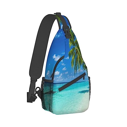 Sling Backpack Chest Bag The Seaside Lighthouse Anti Diebstahl Crossbody Shoulder Pack Daypack Outdoor Sport Travel Hiking for Men Women, Romantischer Strand, Cross chest bag diagonally von ASEELO