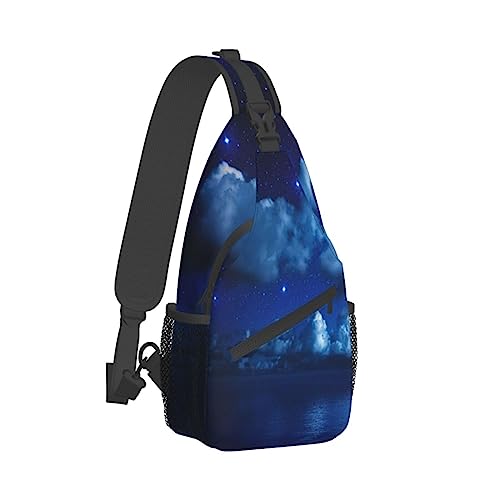 Sling Rucksack, Brusttasche, Weihnachtsmann, Diebstahlschutz, Umhängetasche, Tagesrucksack, Outdoor, Sport, Reisen, Wandern, für Damen und Herren, Mondlicht Nacht, Cross chest bag diagonally von ASEELO