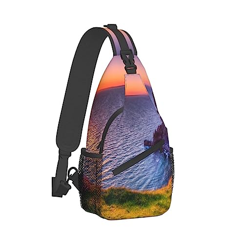 Sling Rucksack, Brusttasche, süßes Schwein, Anti-Diebstahl, Umhängetasche, Tagesrucksack, Outdoor, Sport, Reisen, Wandern, für Damen und Herren, Irland Sunset Seascape, Cross chest bag diagonally von ASEELO