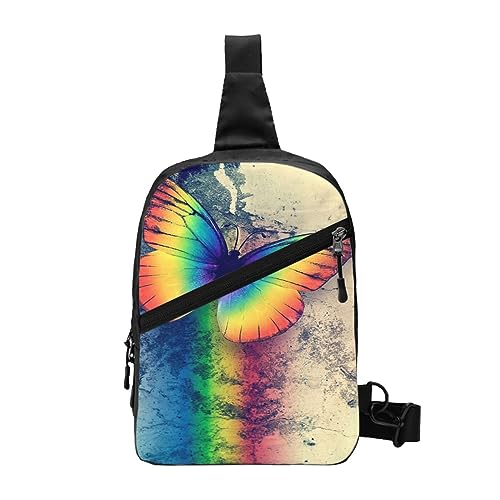 Sling Rucksack Brusttasche Arch in Mallorca Spanien Anti Diebstahl Crossbody Schulter Pack Tagesrucksack Outdoor Sport Reisen Wandern für Herren Damen, Regenbogen/Schmetterling, Chest package von ASEELO