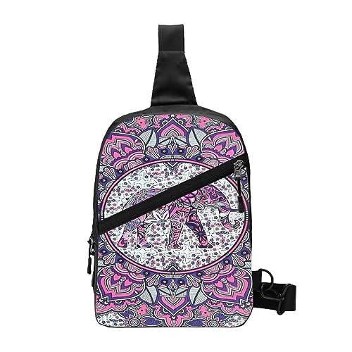 Sling Rucksack Brusttasche Blau Ananas Anti Diebstahl Crossbody Schulter Pack Daypack Outdoor Sport Reisen Wandern für Männer Frauen, Hippie Elefant, Chest package von ASEELO