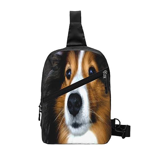 Sling Rucksack Brusttasche Blau Schmetterling Anti Diebstahl Crossbody Schulter Pack Daypack Outdoor Sport Reisen Wandern für Männer Frauen, Shetland Sheepdog, Chest package von ASEELO