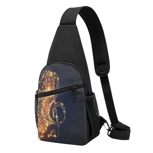 Sling Rucksack Brusttasche Blau Schmetterling Anti-Diebstahl Crossbody Schultertasche Tagesrucksack Outdoor Sport Reisen Wandern für Männer Frauen, Goldene Musiknote mit gefallenem glänzendem Stern, von ASEELO
