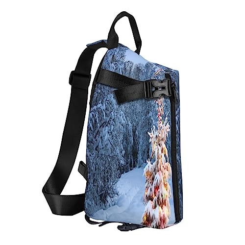 Sling Rucksack Brusttasche Bunte Sukkulenten Anti Diebstahl Crossbody Schulter Pack Tagesrucksack Outdoor Sport Reisen Wandern für Männer Frauen, Weihnachtsbaum Winter, Crossbody Backpack von ASEELO