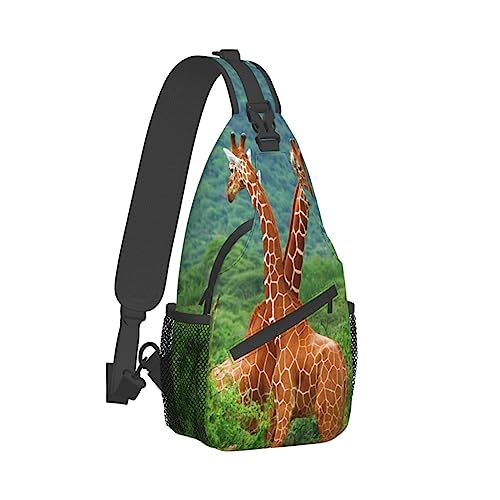 Sling Rucksack Brusttasche Daisy Anti Diebstahl Crossbody Schulter Pack Daypack Outdoor Sport Reisen Wandern für Männer Frauen, Paar Giraffe, Cross chest bag diagonally von ASEELO