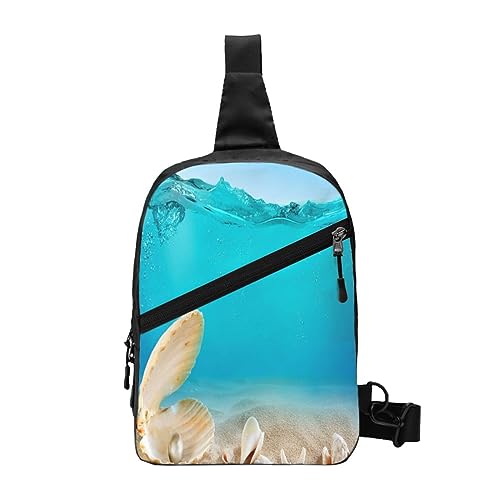 Sling Rucksack Brusttasche Granatapfelmuster Anti Diebstahl Crossbody Schulter Pack Tagesrucksack Outdoor Sport Reisen Wandern für Männer Frauen, Sea Pearl, Chest package von ASEELO