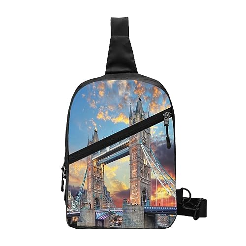 Sling Rucksack Brusttasche Granatapfelmuster Anti Diebstahl Crossbody Schulter Pack Tagesrucksack Outdoor Sport Reisen Wandern für Männer Frauen, Tower Bridge in London, Chest package von ASEELO