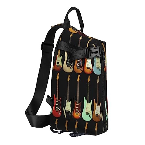 Sling Rucksack Brusttasche Hund Anti Diebstahl Crossbody Schulter Pack Daypack Outdoor Sport Reisen Wandern für Männer Frauen, Kunst-Gitarren-Muster, Crossbody Backpack von ASEELO