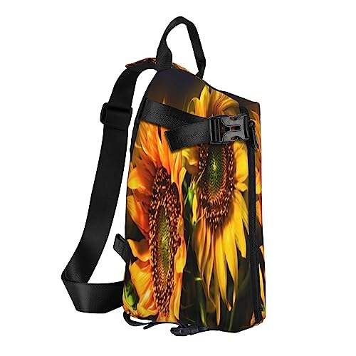 Sling Rucksack Brusttasche Hund Anti Diebstahl Crossbody Schulter Pack Daypack Outdoor Sport Reisen Wandern für Männer Frauen, Sonnenblumen-Gemälde, Crossbody Backpack von ASEELO