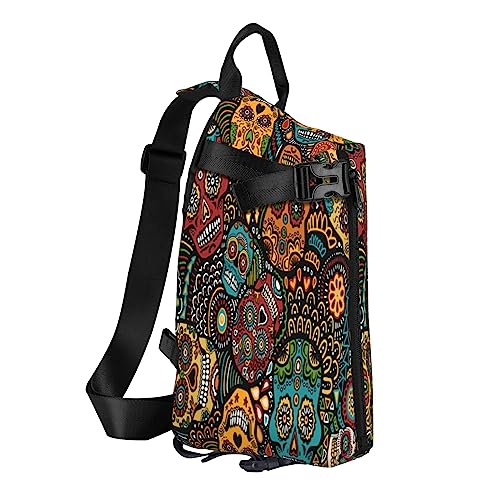 Sling Rucksack Brusttasche I Love Französische Bulldogge Anti Diebstahl Crossbody Schulterrucksack Daypack Outdoor Sport Reisen Wandern für Männer Frauen, Sugar Skulls Print, Crossbody Backpack von ASEELO