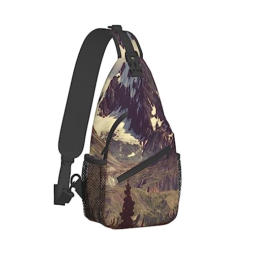 Sling Rucksack Brusttasche Kaiserpinguin Anti Diebstahl Crossbody Schultertasche Tagesrucksack Outdoor Sport Reisen Wandern für Männer Frauen, Arktische Landschaft, Alaska-Gebirge, Cross chest bag von ASEELO