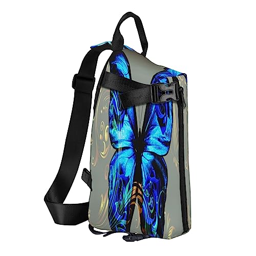 Sling Rucksack Brusttasche Marienkäfer Anti Diebstahl Crossbody Schulter Pack Daypack Outdoor Sport Reisen Wandern für Männer Frauen, blau mit schmetterlingen, Crossbody Backpack von ASEELO