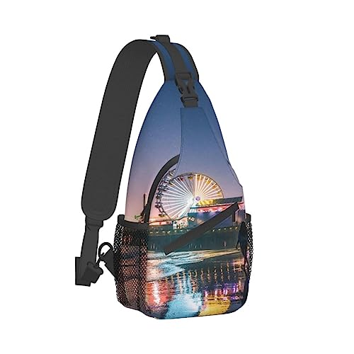 Sling Rucksack Brusttasche Pfauenfedern Elefant Anti Diebstahl Crossbody Schultertasche Tagesrucksack Outdoor Sport Reisen Wandern für Männer Frauen, Pier Lights, Cross chest bag diagonally von ASEELO