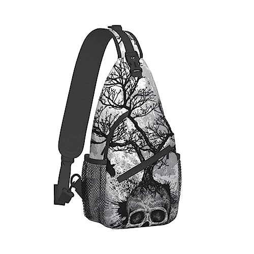 Sling Rucksack Brusttasche Pfauenfedern Elefant Anti Diebstahl Crossbody Schultertasche Tagesrucksack Outdoor Sport Reisen Wandern für Männer Frauen, Totenkopf, schwarzer cooler Adler, Cross chest bag von ASEELO