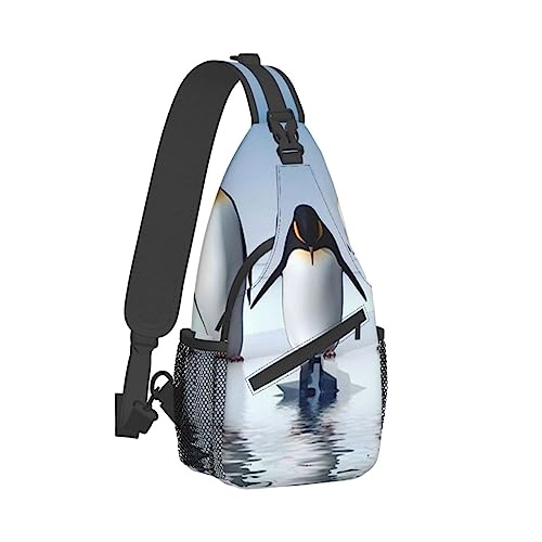 Sling Rucksack Brusttasche Pfauenfedern Elefant Anti Diebstahl Crossbody Schultertasche Tagesrucksack Outdoor Sport Reisen Wandern für Männer Frauen, pinguin, Cross chest bag diagonally von ASEELO