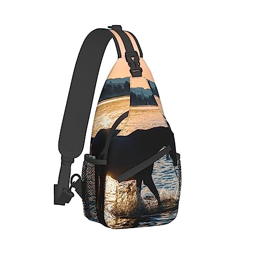 Sling Rucksack Brusttasche Pizza in The Sky Anti Diebstahl Crossbody Schulter Pack Daypack Outdoor Sport Reisen Wandern für Männer Frauen, Sunsets Lake Horses, Cross chest bag diagonally von ASEELO