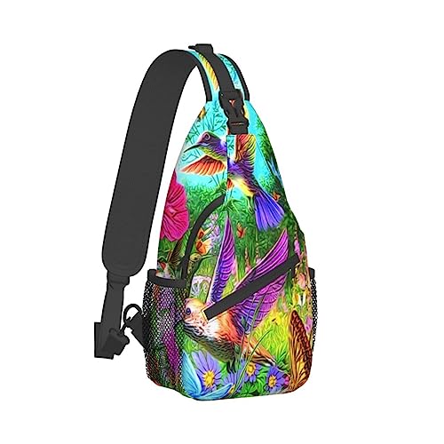 Sling Rucksack Brusttasche Pizza in The Sky Anti Diebstahl Crossbody Schulter Pack Daypack Outdoor Sport Reisen Wandern für Männer Frauen, Vögel Blumen Schmetterling, Cross chest bag diagonally von ASEELO