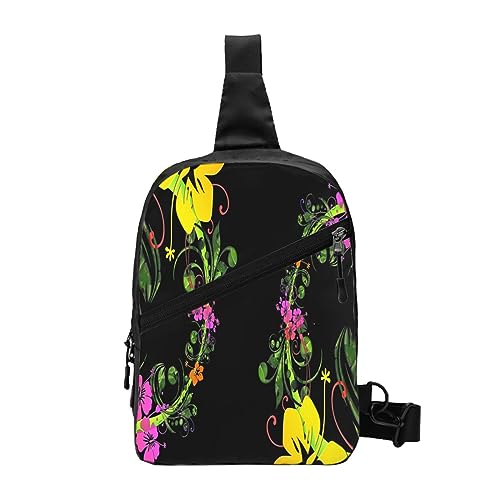 Sling Rucksack Brusttasche Romantisch Strand Anti Diebstahl Crossbody Schulter Pack Daypack Outdoor Sport Reisen Wandern für Männer Frauen, Blumen-Illustration, Chest package von ASEELO