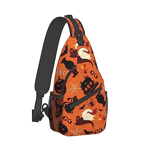 Sling Rucksack Brusttasche Rosa Landschaft Eiffelturm Anti Diebstahl Crossbody Schulter Pack Tagesrucksack Outdoor Sport Reisen Wandern für Männer Frauen, Halloween, Cross chest bag diagonally von ASEELO