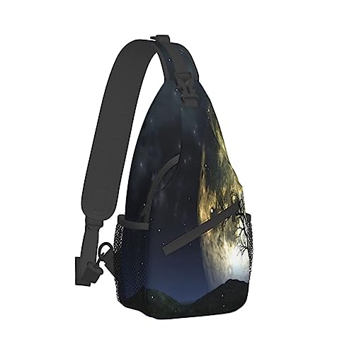 Sling Rucksack Brusttasche Sea Pearl Anti Diebstahl Crossbody Schulter Pack Daypack Outdoor Sport Reisen Wandern für Männer Frauen, Galaxy Moon, Cross chest bag diagonally von ASEELO