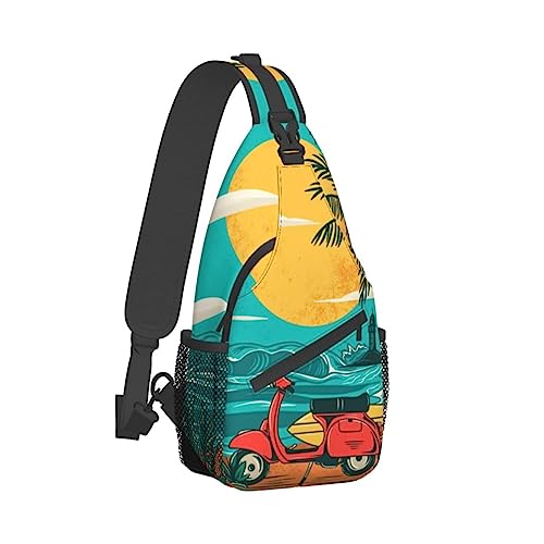 Sling Rucksack Brusttasche Sonnenuntergang Strand Palme Anti Diebstahl Crossbody Schulter Pack Tagesrucksack Outdoor Sport Reisen Wandern für Männer Frauen, Sunset Beach Palme, Cross chest bag diagonally von ASEELO