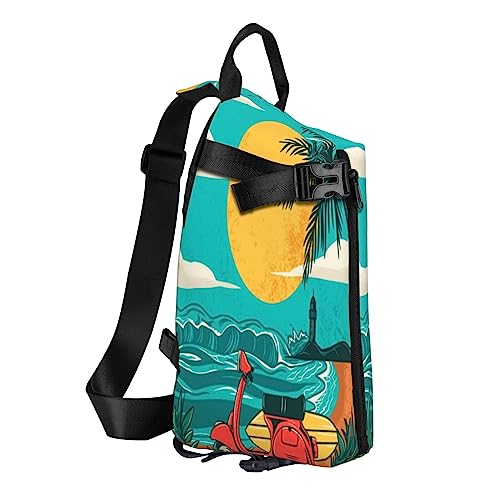 Sling Rucksack Brusttasche Sonnenuntergang Strand Palme Anti Diebstahl Crossbody Schulter Pack Tagesrucksack Outdoor Sport Reisen Wandern für Männer Frauen, Sunset Beach Palme, Crossbody Backpack von ASEELO