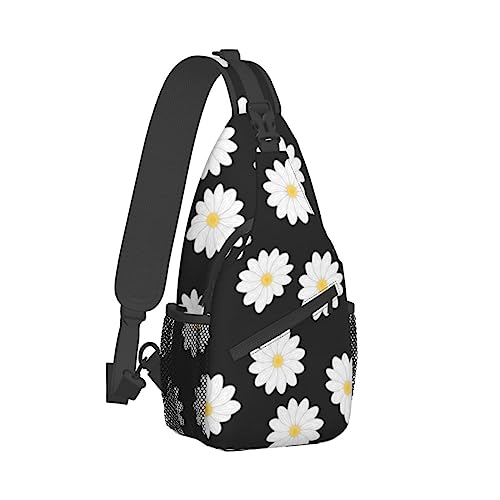 Sling Rucksack Brusttasche Vergewaltigung Blumenfeld Anti Diebstahl Crossbody Schulter Pack Tagesrucksack Outdoor Sport Reisen Wandern für Männer Frauen, Weißer Gänseblümchen, Cross chest bag von ASEELO