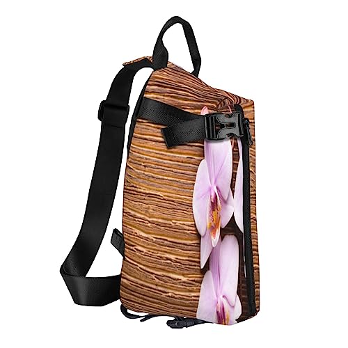 Sling Rucksack Brusttasche Wasserfall Landschaft Anti Diebstahl Crossbody Schulter Pack Daypack Outdoor Sport Reisen Wandern für Männer Frauen, Orchideenblume, Crossbody Backpack von ASEELO