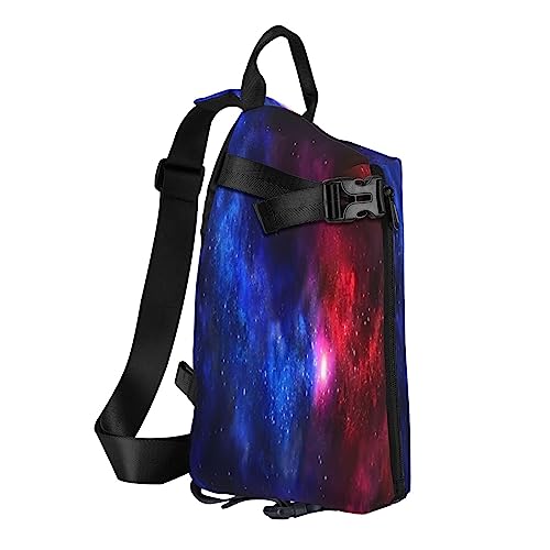 Sling Rucksack Brusttasche Wasserfall Landschaft Anti Diebstahl Crossbody Schulter Pack Daypack Outdoor Sport Reisen Wandern für Männer Frauen, Rot-blaue Galaxie, Crossbody Backpack von ASEELO