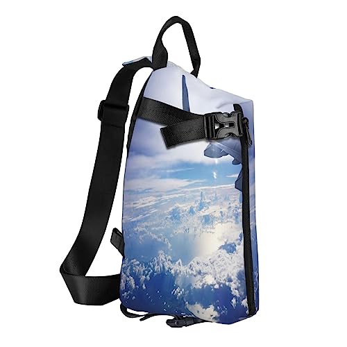 Sling Rucksack Brusttasche Wasserfall Landschaft Anti Diebstahl Crossbody Schulter Pack Daypack Outdoor Sport Reisen Wandern für Männer Frauen, Schönes Himmelsflugzeug, Crossbody Backpack von ASEELO