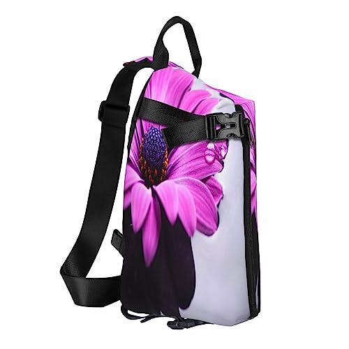 Sling Rucksack Brusttasche Wasserfall Landschaft Anti Diebstahl Crossbody Schulter Pack Daypack Outdoor Sport Reisen Wandern für Männer Frauen, Violette Blume, Crossbody Backpack von ASEELO