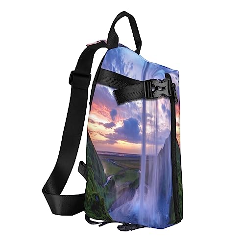 Sling Rucksack Brusttasche Wasserfall Landschaft Anti Diebstahl Crossbody Schulter Pack Daypack Outdoor Sport Reisen Wandern für Männer Frauen, Wasserfalllandschaft, Crossbody Backpack von ASEELO