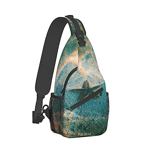 Sling Rucksack Brusttasche Wasserfall Landschaft Anti Diebstahl Crossbody Schulter Pack Daypack Outdoor Sport Reisen Wandern für Männer Frauen, Wunderschöner Seestern, Cross chest bag diagonally von ASEELO