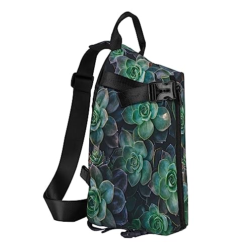 Sling Rucksack Brusttasche Wasserfall Malerei Anti Diebstahl Crossbody Schulter Pack Daypack Outdoor Sport Reisen Wandern für Männer Frauen, Grüne Sukkulente, Crossbody Backpack von ASEELO