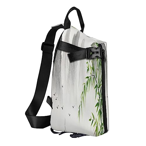 Sling Rucksack Brusttasche Wasserfall Malerei Anti Diebstahl Crossbody Schulter Pack Daypack Outdoor Sport Reisen Wandern für Männer Frauen, Landschaftsbild, Crossbody Backpack von ASEELO