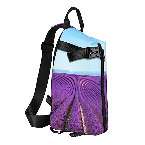 Sling Rucksack Brusttasche Wasserfall Malerei Anti Diebstahl Crossbody Schulter Pack Daypack Outdoor Sport Reisen Wandern für Männer Frauen, Romantischer Lavendel, Crossbody Backpack von ASEELO