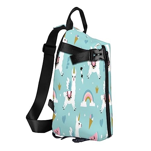 Sling Rucksack Brusttasche Weihnachtsmann Anti Diebstahl Crossbody Schulter Pack Daypack Outdoor Sport Reisen Wandern für Männer Frauen, Süße Llama, Crossbody Backpack von ASEELO