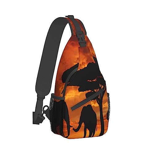 Sling Rucksack Brusttasche Wolf und Mond Anti Diebstahl Crossbody Schulter Pack Daypack Outdoor Sport Reisen Wandern für Männer Frauen, elefant, Cross chest bag diagonally von ASEELO