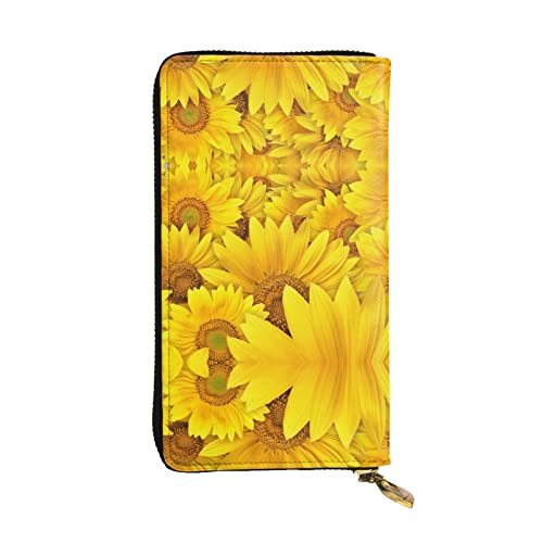 Sonnenblumen-Geldbörsen für Herren, Leder, lange Clutch-Geldbörse, Vintage-Geldbörse, Business-Geldbörsen, die Gentlemanly Manners zeigen., Schwarz, Einheitsgröße von ASEELO